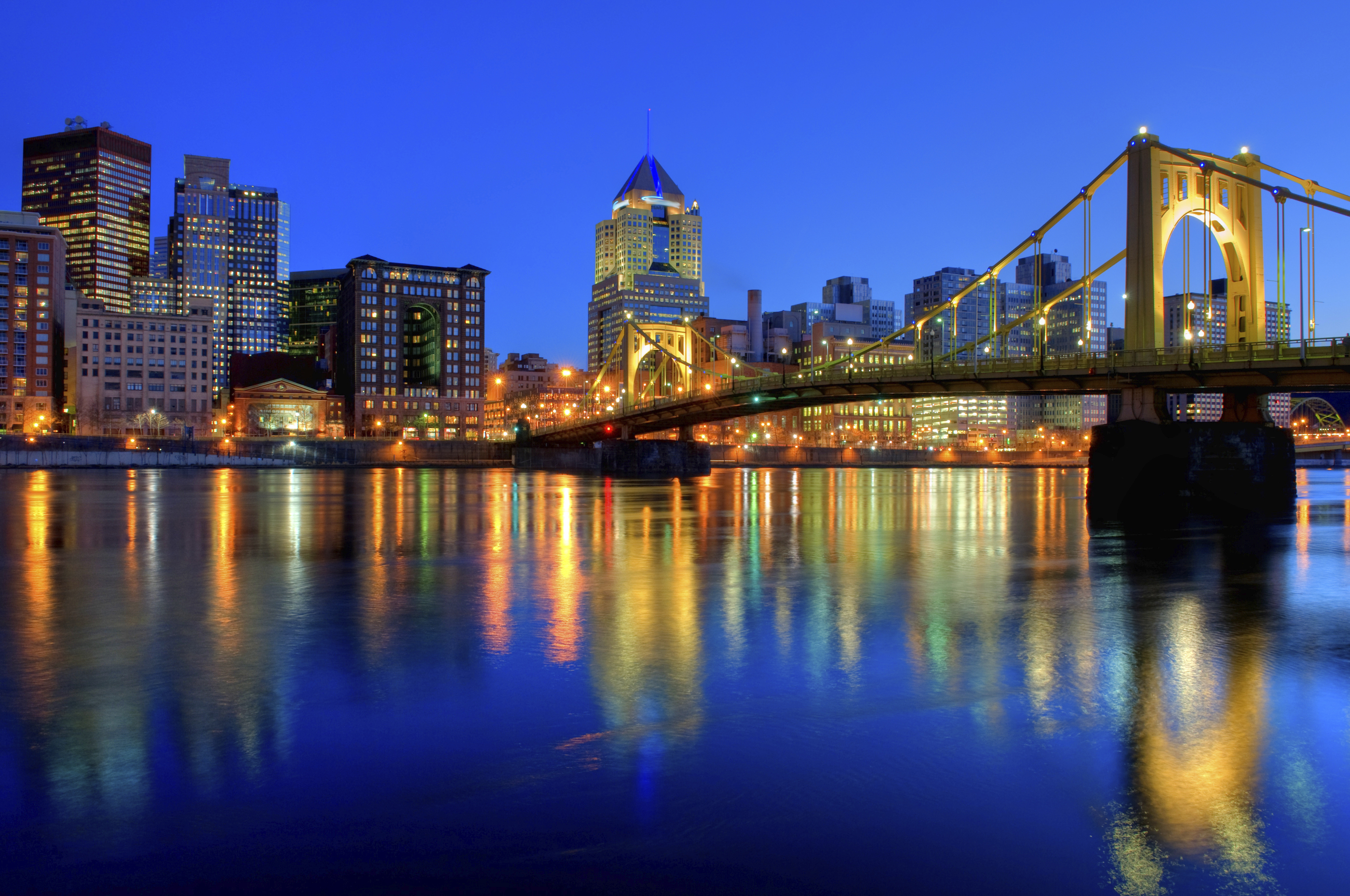 Three Sisters Bridges and Pittsburgh skyline